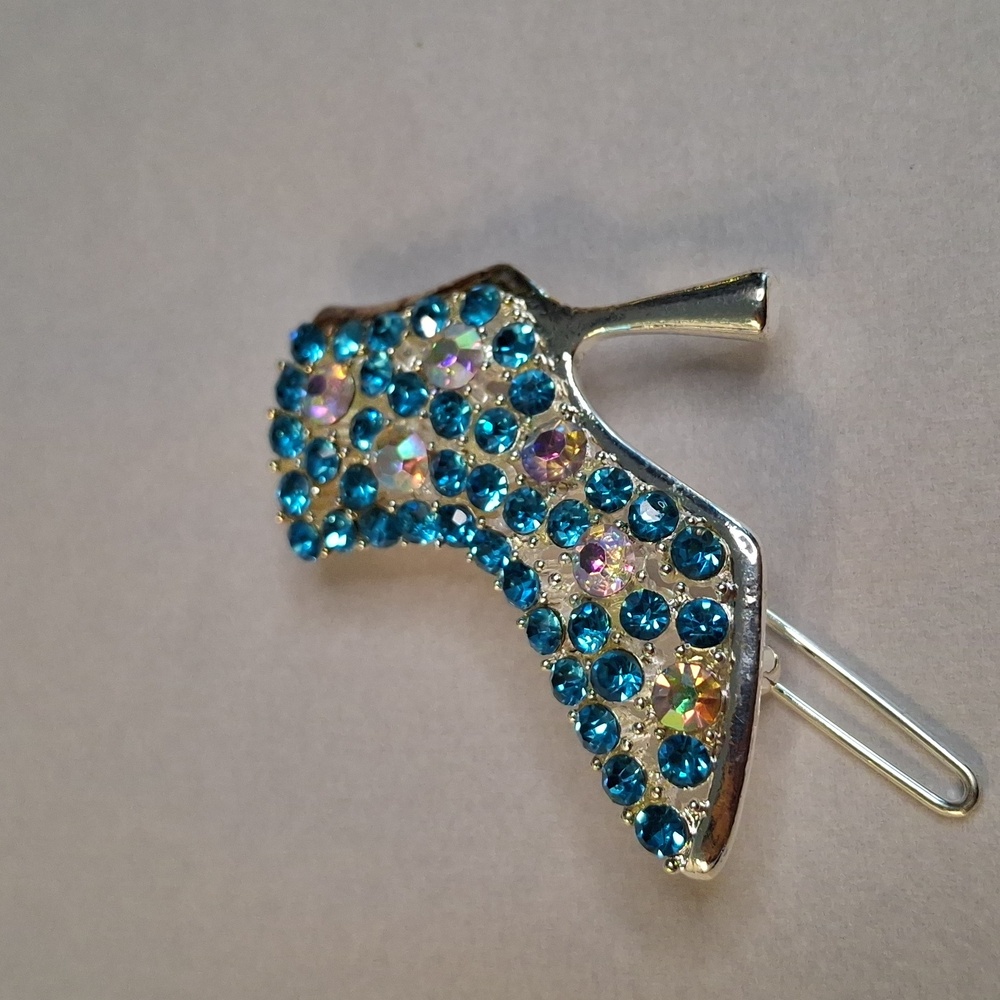 Blue Rhinestone High Heel Barette - Picture 2 of 5